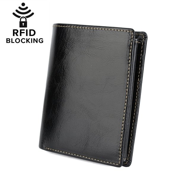 WOMENS BLACK TRI-FOLD LEATHER WALLET, ID WINDOWS, 13 CREDIT CARD SLOTS - Picture 2 of 7